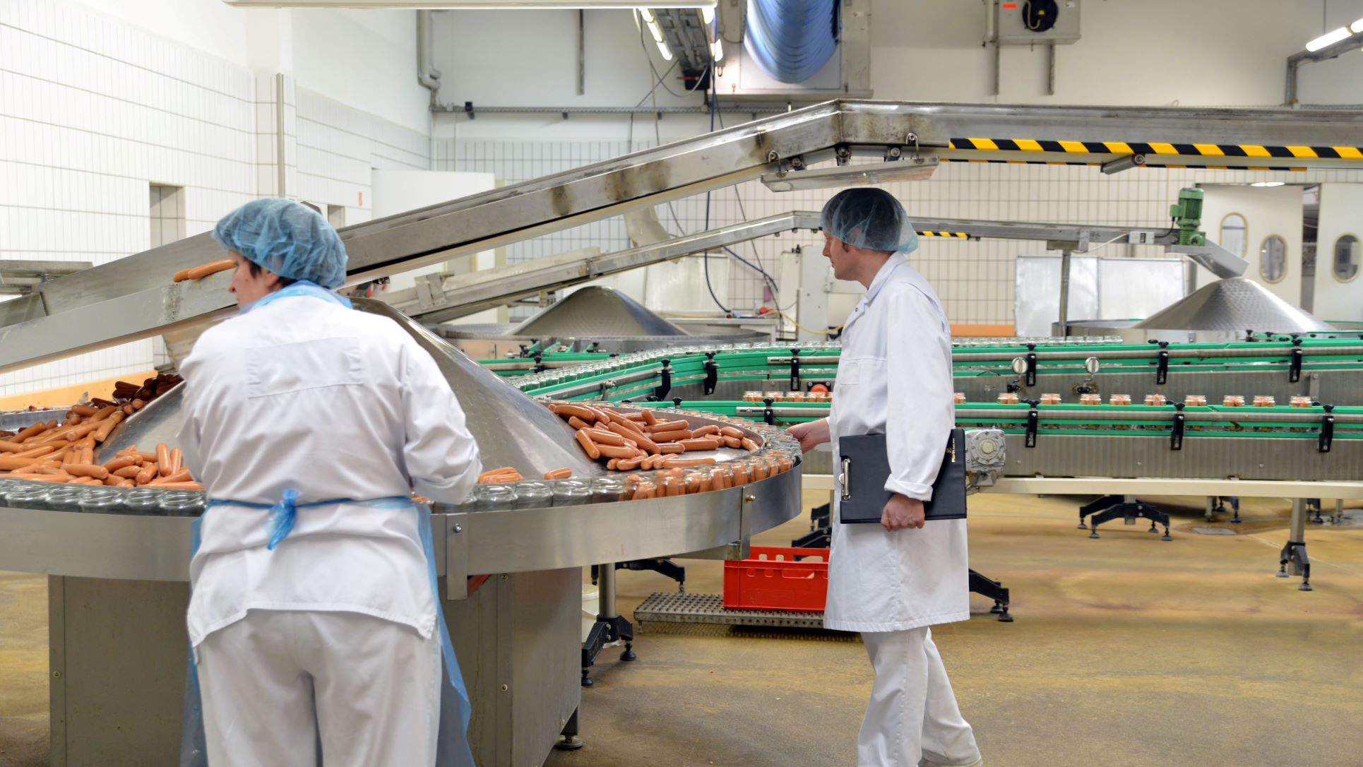 conveyor belt, sausage production, sausage plant, sausage factory, butchery,
